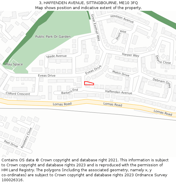 3, HAFFENDEN AVENUE, SITTINGBOURNE, ME10 3FQ: Location map and indicative extent of plot