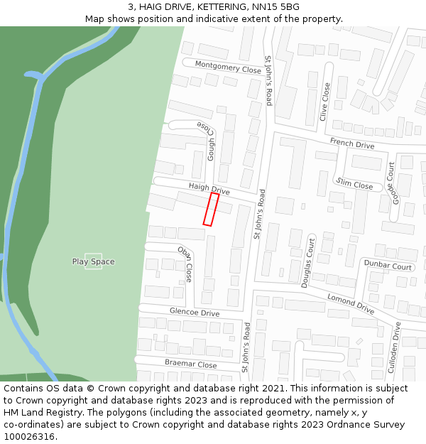 3, HAIG DRIVE, KETTERING, NN15 5BG: Location map and indicative extent of plot