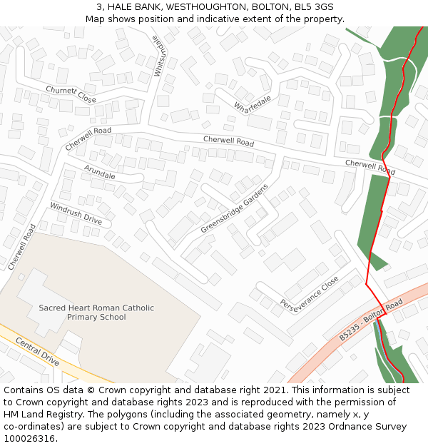 3, HALE BANK, WESTHOUGHTON, BOLTON, BL5 3GS: Location map and indicative extent of plot