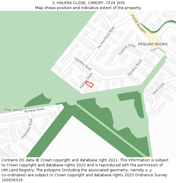 3, HALIFAX CLOSE, CARDIFF, CF24 2HG: Location map and indicative extent of plot