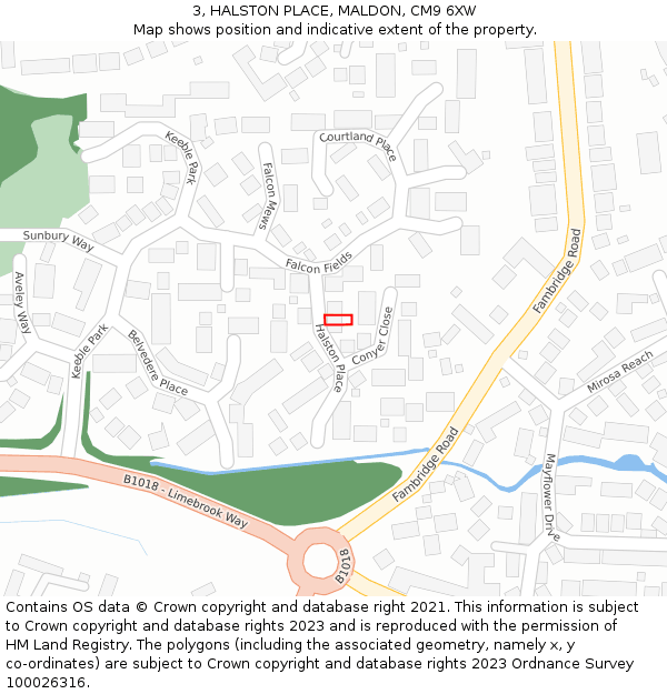 3, HALSTON PLACE, MALDON, CM9 6XW: Location map and indicative extent of plot