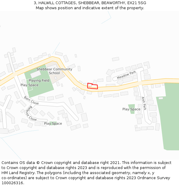 3, HALWILL COTTAGES, SHEBBEAR, BEAWORTHY, EX21 5SG: Location map and indicative extent of plot