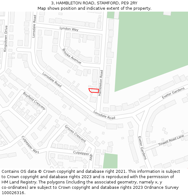 3, HAMBLETON ROAD, STAMFORD, PE9 2RY: Location map and indicative extent of plot