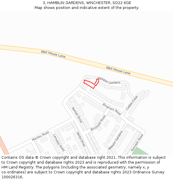 3, HAMBLIN GARDENS, WINCHESTER, SO22 6GE: Location map and indicative extent of plot