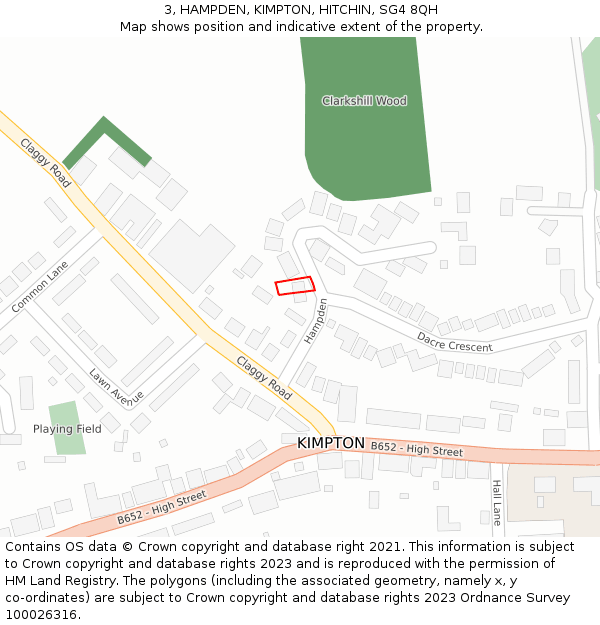 3, HAMPDEN, KIMPTON, HITCHIN, SG4 8QH: Location map and indicative extent of plot