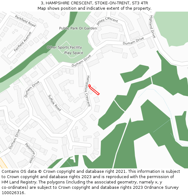 3, HAMPSHIRE CRESCENT, STOKE-ON-TRENT, ST3 4TR: Location map and indicative extent of plot