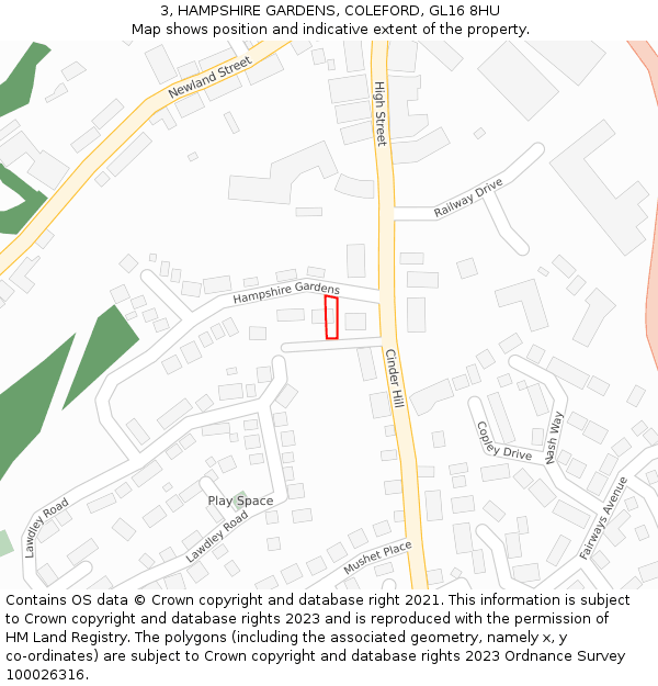 3, HAMPSHIRE GARDENS, COLEFORD, GL16 8HU: Location map and indicative extent of plot