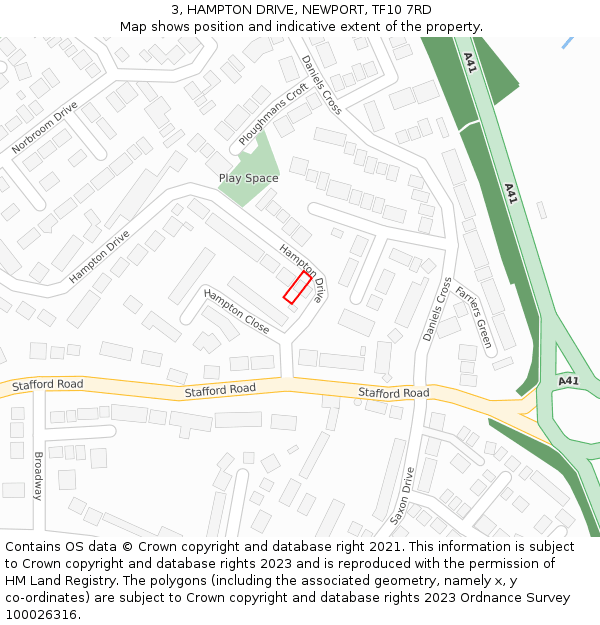 3, HAMPTON DRIVE, NEWPORT, TF10 7RD: Location map and indicative extent of plot