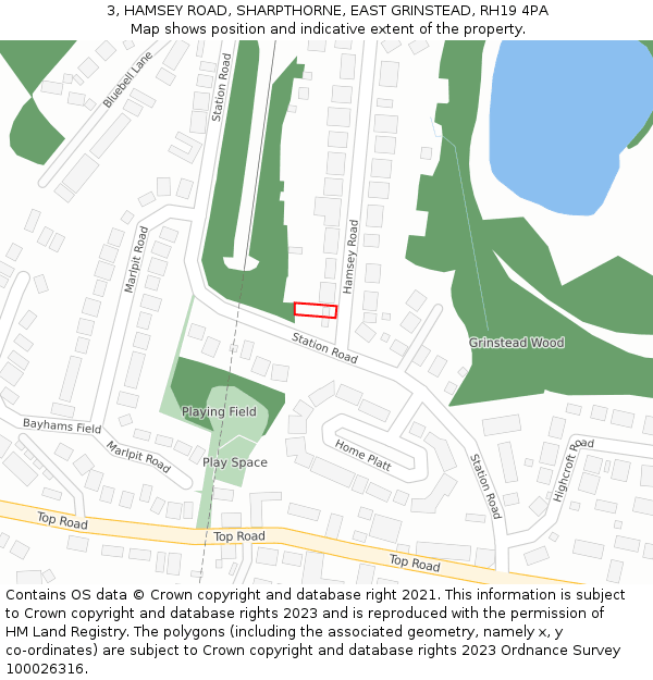 3, HAMSEY ROAD, SHARPTHORNE, EAST GRINSTEAD, RH19 4PA: Location map and indicative extent of plot