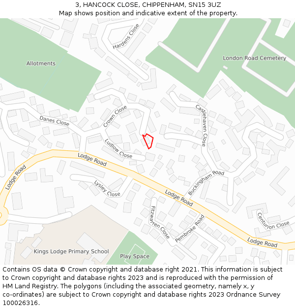 3, HANCOCK CLOSE, CHIPPENHAM, SN15 3UZ: Location map and indicative extent of plot