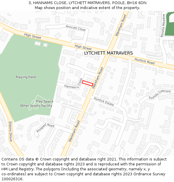 3, HANNAMS CLOSE, LYTCHETT MATRAVERS, POOLE, BH16 6DN: Location map and indicative extent of plot