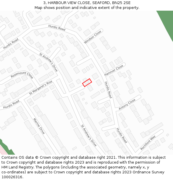 3, HARBOUR VIEW CLOSE, SEAFORD, BN25 2SE: Location map and indicative extent of plot