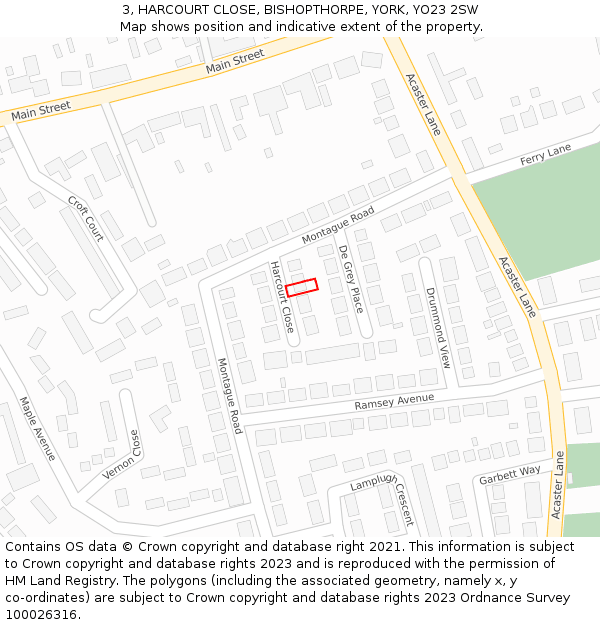 3, HARCOURT CLOSE, BISHOPTHORPE, YORK, YO23 2SW: Location map and indicative extent of plot