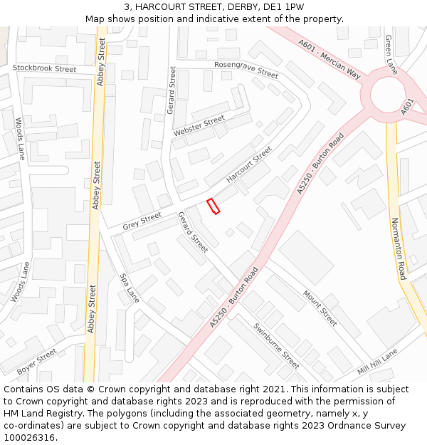 3, HARCOURT STREET, DERBY, DE1 1PW: Location map and indicative extent of plot