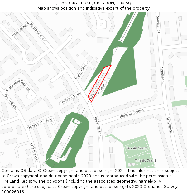 3, HARDING CLOSE, CROYDON, CR0 5QZ: Location map and indicative extent of plot