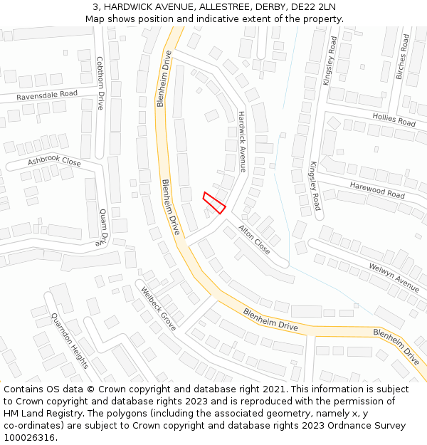 3, HARDWICK AVENUE, ALLESTREE, DERBY, DE22 2LN: Location map and indicative extent of plot