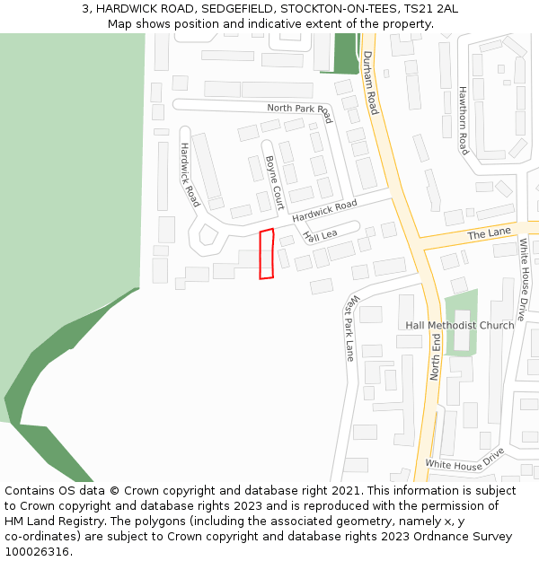 3, HARDWICK ROAD, SEDGEFIELD, STOCKTON-ON-TEES, TS21 2AL: Location map and indicative extent of plot