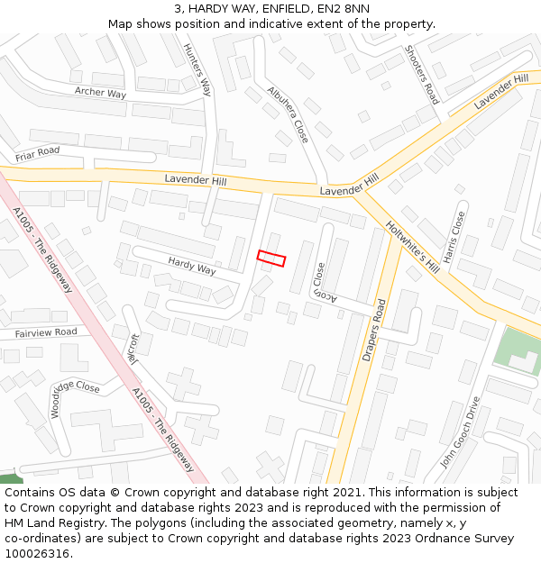 3, HARDY WAY, ENFIELD, EN2 8NN: Location map and indicative extent of plot