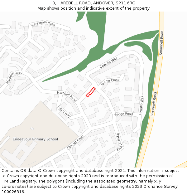 3, HAREBELL ROAD, ANDOVER, SP11 6RG: Location map and indicative extent of plot