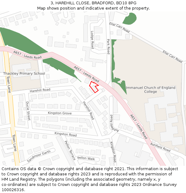 3, HAREHILL CLOSE, BRADFORD, BD10 8PG: Location map and indicative extent of plot