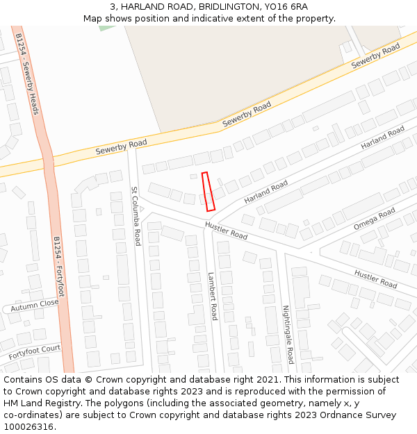 3, HARLAND ROAD, BRIDLINGTON, YO16 6RA: Location map and indicative extent of plot