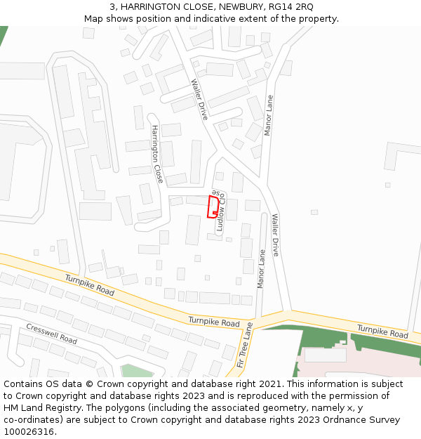 3, HARRINGTON CLOSE, NEWBURY, RG14 2RQ: Location map and indicative extent of plot