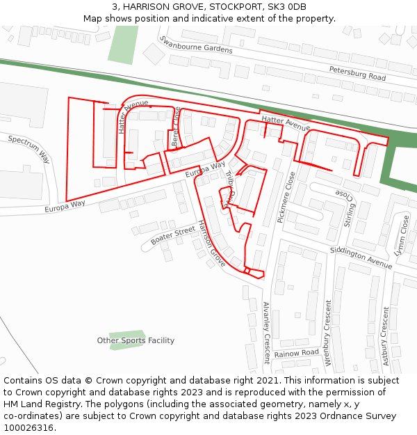 3, HARRISON GROVE, STOCKPORT, SK3 0DB: Location map and indicative extent of plot