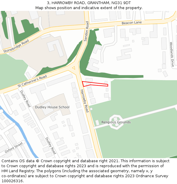 3, HARROWBY ROAD, GRANTHAM, NG31 9DT: Location map and indicative extent of plot