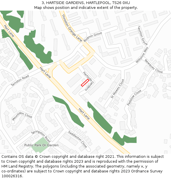 3, HARTSIDE GARDENS, HARTLEPOOL, TS26 0XU: Location map and indicative extent of plot