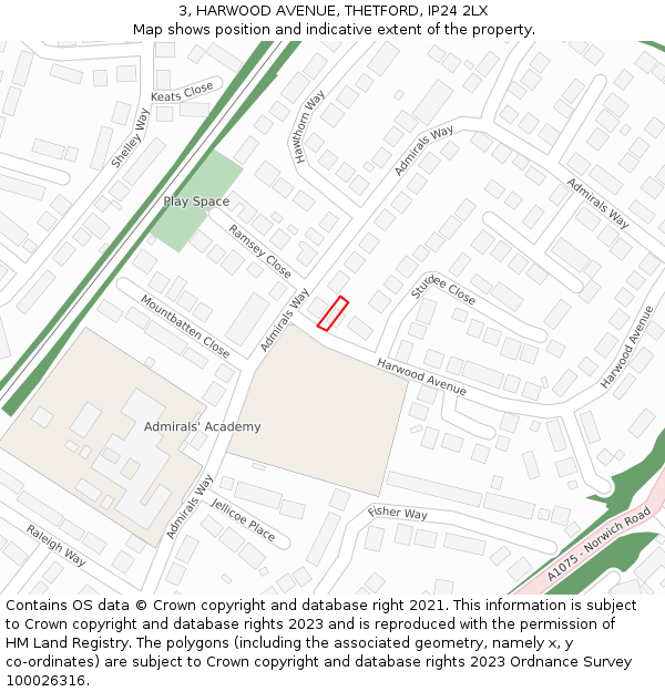 3, HARWOOD AVENUE, THETFORD, IP24 2LX: Location map and indicative extent of plot