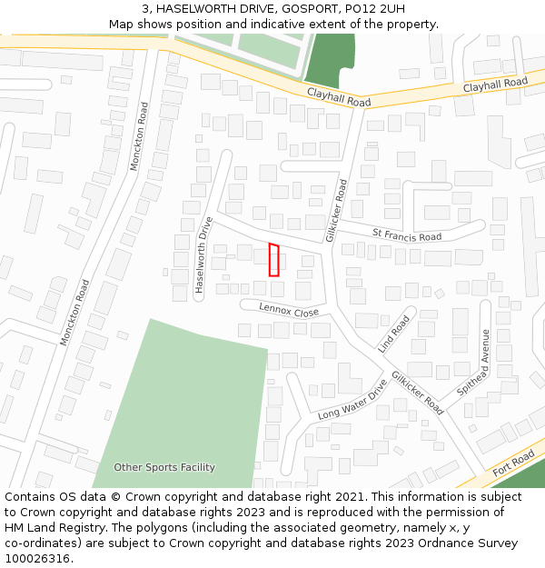 3, HASELWORTH DRIVE, GOSPORT, PO12 2UH: Location map and indicative extent of plot