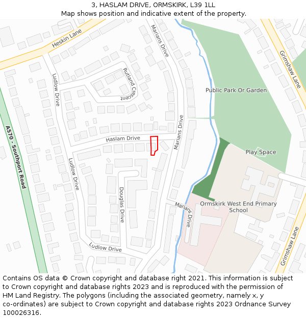 3, HASLAM DRIVE, ORMSKIRK, L39 1LL: Location map and indicative extent of plot