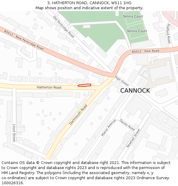 3, HATHERTON ROAD, CANNOCK, WS11 1HG: Location map and indicative extent of plot