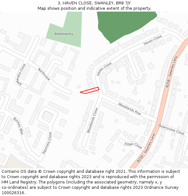 3, HAVEN CLOSE, SWANLEY, BR8 7JY: Location map and indicative extent of plot