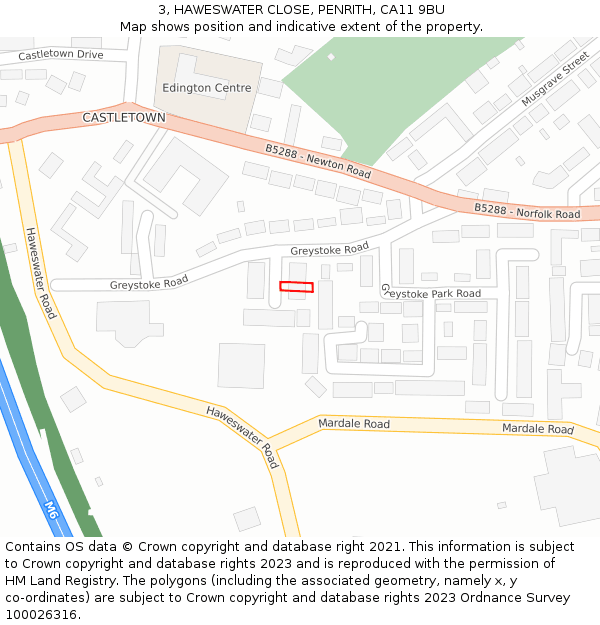 3, HAWESWATER CLOSE, PENRITH, CA11 9BU: Location map and indicative extent of plot