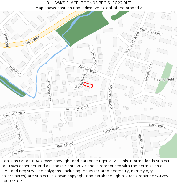 3, HAWKS PLACE, BOGNOR REGIS, PO22 9LZ: Location map and indicative extent of plot