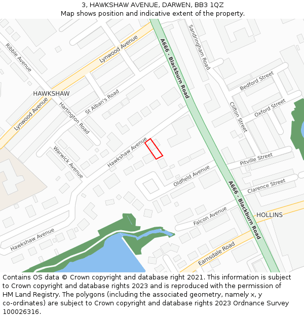 3, HAWKSHAW AVENUE, DARWEN, BB3 1QZ: Location map and indicative extent of plot