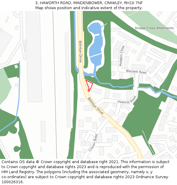 3, HAWORTH ROAD, MAIDENBOWER, CRAWLEY, RH10 7NF: Location map and indicative extent of plot