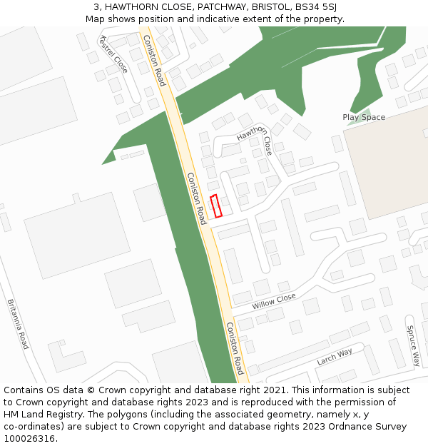 3, HAWTHORN CLOSE, PATCHWAY, BRISTOL, BS34 5SJ: Location map and indicative extent of plot