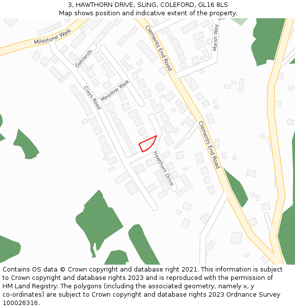 3, HAWTHORN DRIVE, SLING, COLEFORD, GL16 8LS: Location map and indicative extent of plot