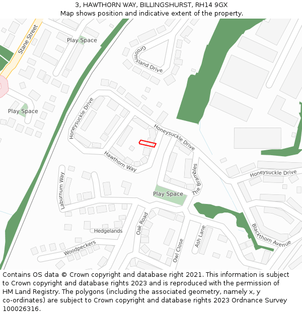 3, HAWTHORN WAY, BILLINGSHURST, RH14 9GX: Location map and indicative extent of plot