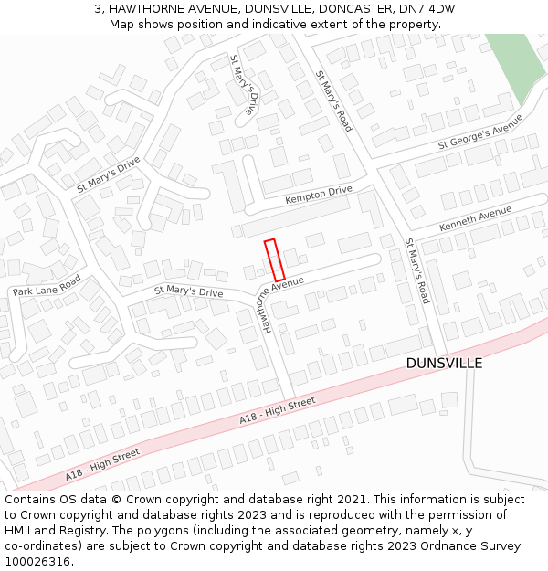 3, HAWTHORNE AVENUE, DUNSVILLE, DONCASTER, DN7 4DW: Location map and indicative extent of plot