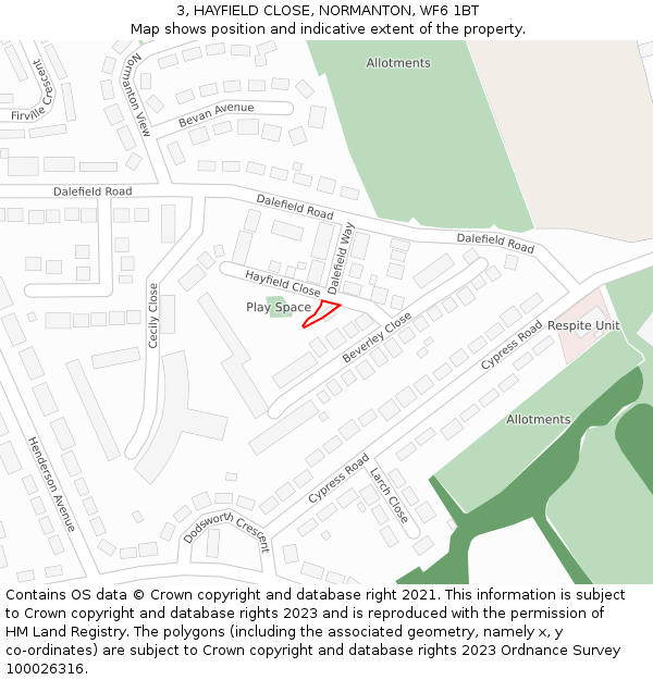 3, HAYFIELD CLOSE, NORMANTON, WF6 1BT: Location map and indicative extent of plot