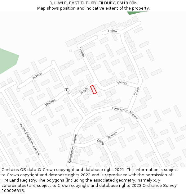 3, HAYLE, EAST TILBURY, TILBURY, RM18 8RN: Location map and indicative extent of plot