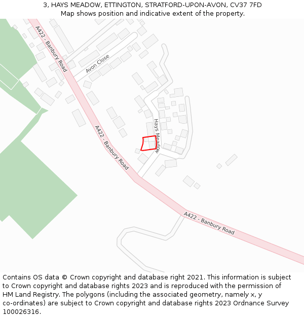 3, HAYS MEADOW, ETTINGTON, STRATFORD-UPON-AVON, CV37 7FD: Location map and indicative extent of plot