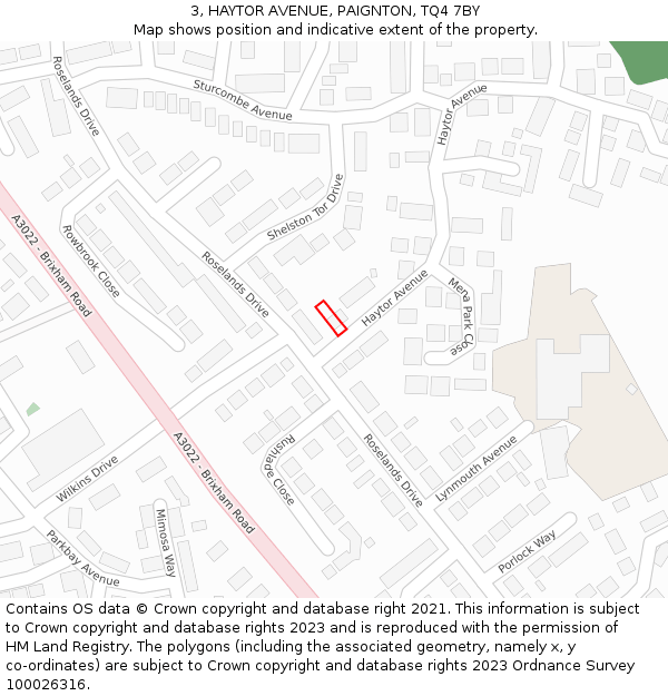 3, HAYTOR AVENUE, PAIGNTON, TQ4 7BY: Location map and indicative extent of plot