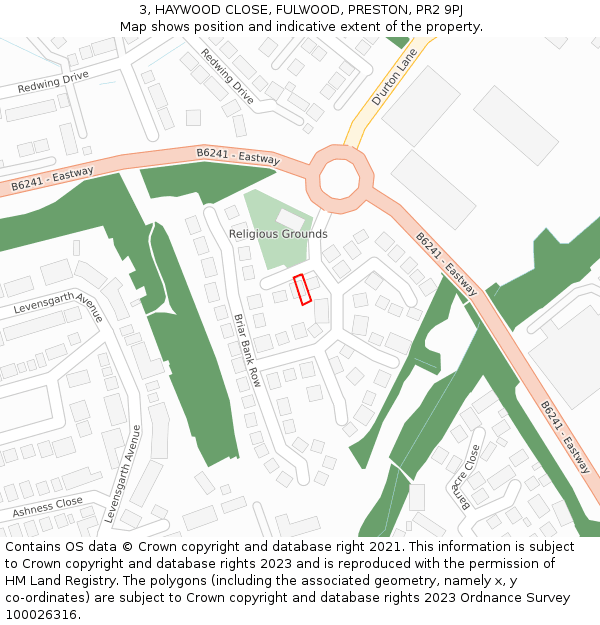 3, HAYWOOD CLOSE, FULWOOD, PRESTON, PR2 9PJ: Location map and indicative extent of plot