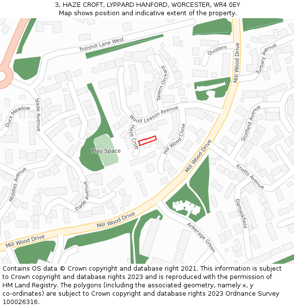 3, HAZE CROFT, LYPPARD HANFORD, WORCESTER, WR4 0EY: Location map and indicative extent of plot