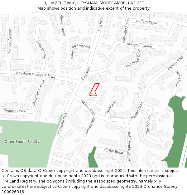 3, HAZEL BANK, HEYSHAM, MORECAMBE, LA3 2FE: Location map and indicative extent of plot