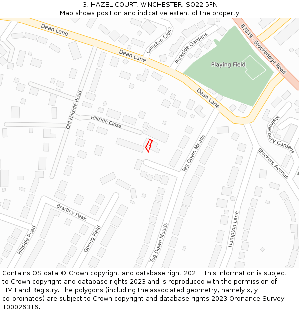 3, HAZEL COURT, WINCHESTER, SO22 5FN: Location map and indicative extent of plot